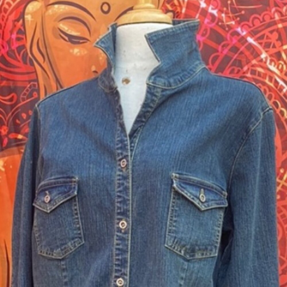 Vintage Hot Kiss Long Denim Jacket | 90s Y2K Blue Jean Trucker Coat 14 - Picture 11 of 11